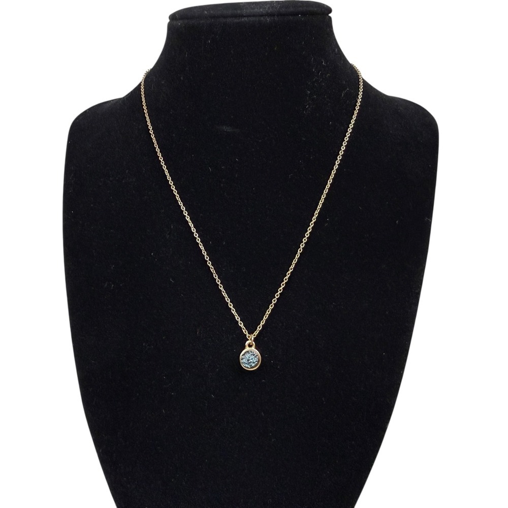 Black Agate Druzy Charm Pendant and Necklace Sparkle Antique Gold Tone 16 in